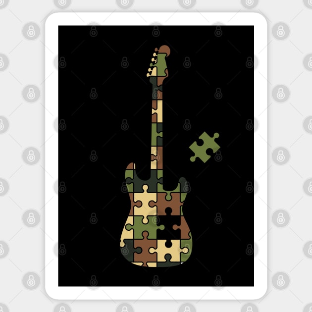 Camouflage Puzzle S-Style Electric Guitar Silhouette Sticker by nightsworthy
